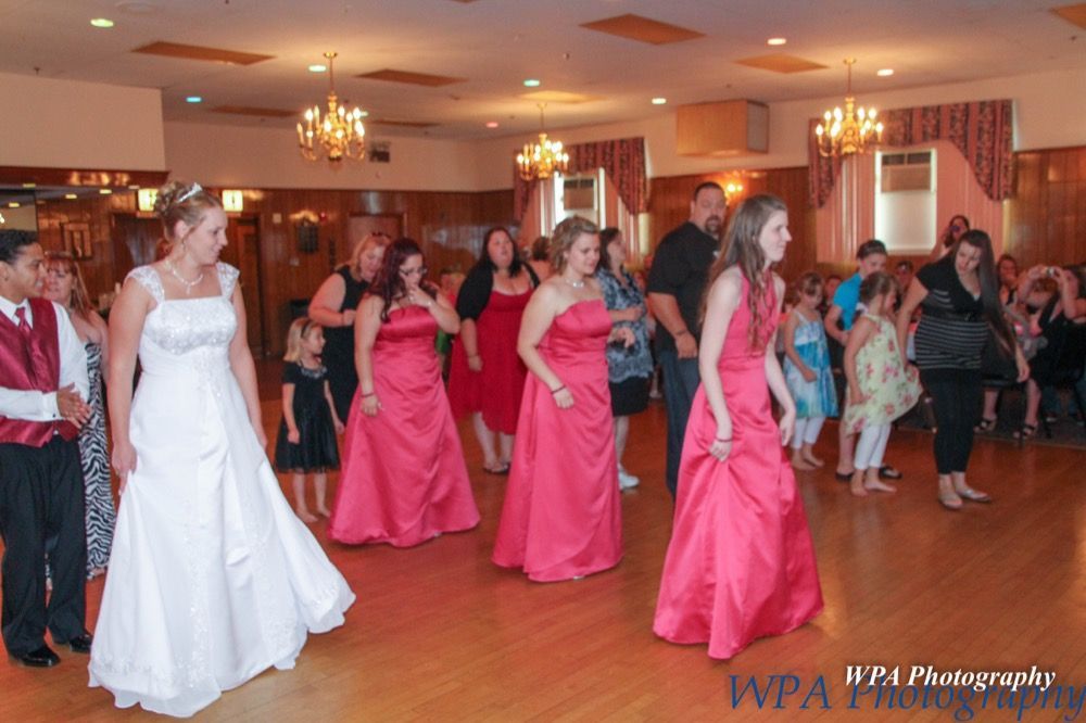 Photo of wedding guests dancing